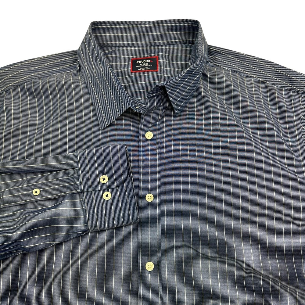 UNTUCKit Shirt Mens XL Blue Striped Long Sleeve Wrinkle Free Button Up Cotton